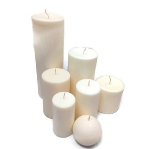 Value Bundle Unscented, Dye Free, Bone White Paraffin free Natural Soy Pillar Candles Great Center Piece Set of 7