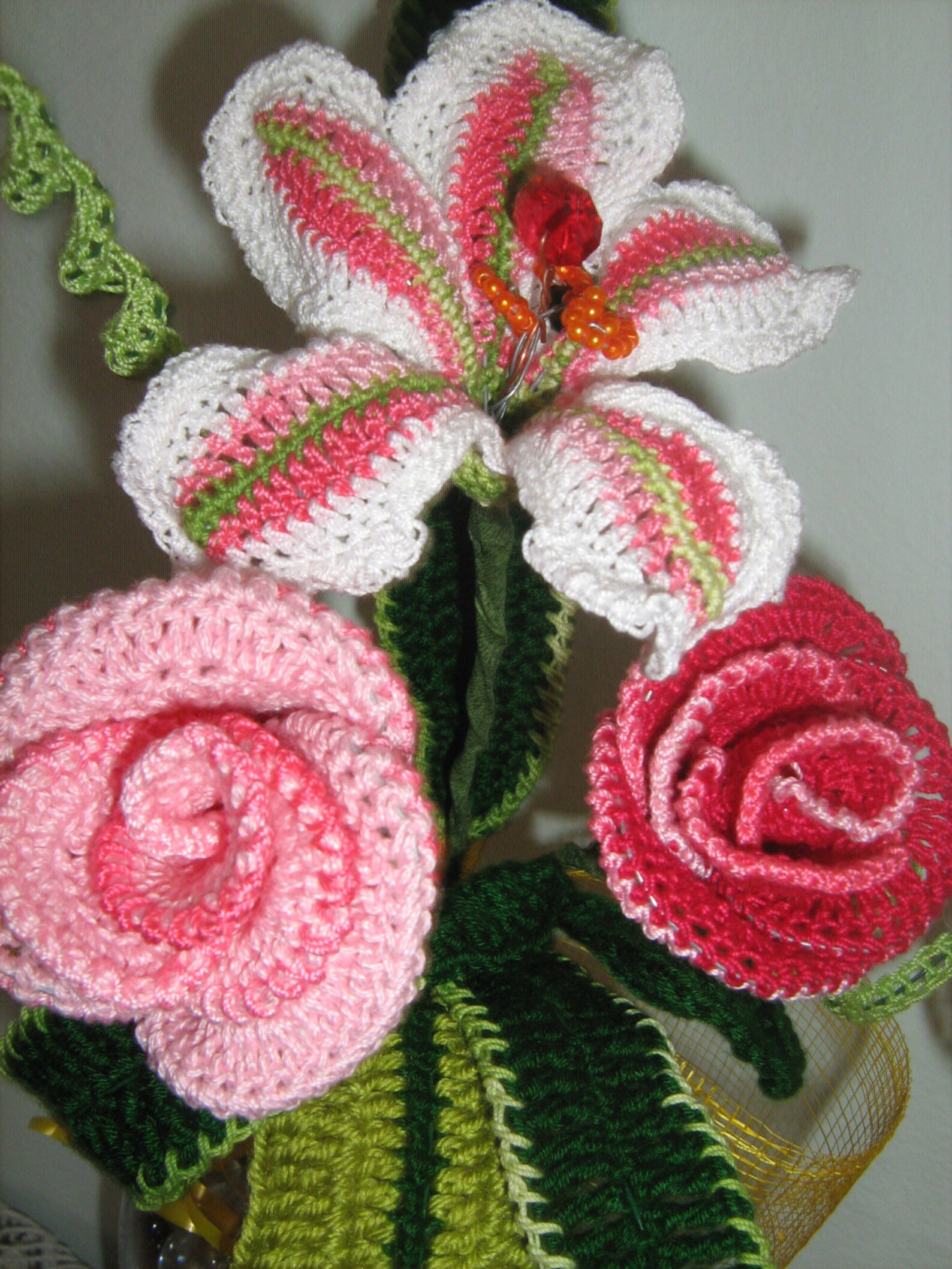 Crochet Flowers Rose, Lilies, Decorations, Home Décor, Wedding Decorations, Colorful Table Décor