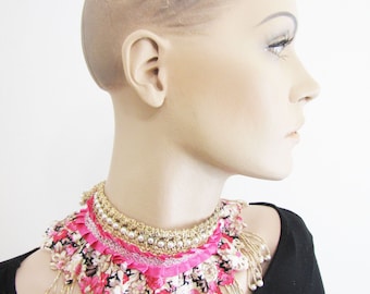 Bib jewelry scarf, graceful, constume jewelery, craw band, statement necklace,