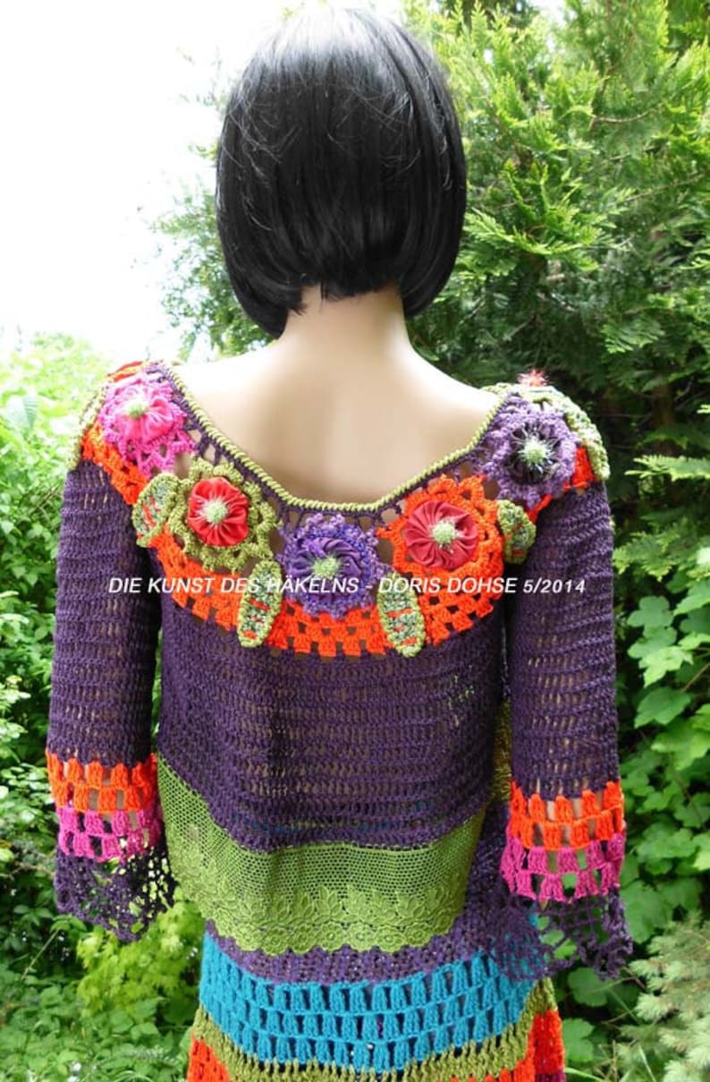 Mexican folk style crochet dress colorful Slow fashion image 3