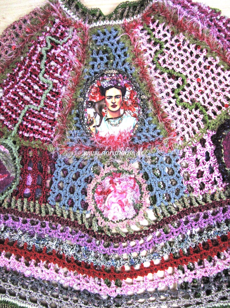 Crochet Hippie Jacket Frida Style 70s style old lace and image 6