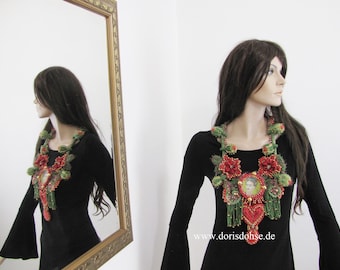 extravagance! Artsy crocheted necklace, wearable art, large handmade crafting for neck