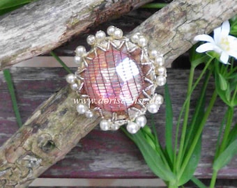 XXL ring fashionable ring extravagant unique glamor noble leather faceted glass Gablonz magnificent eye-catcher