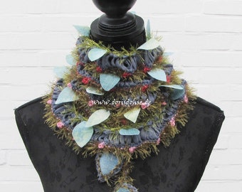 Super large Boho fabrik scarf crochet work soft neck warmer fabrik mix with wool art to wear