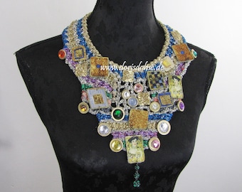 extravagance! Artsy crocheted necklace, wearable art, large handmade crafting for neck