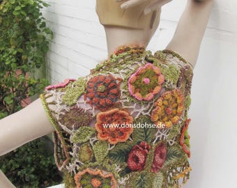 Flower Power luxury chrochet vest Freeform Crochet bolero TOP exclusiv crochet 70 years OOAK Boho  flowers patchwork style