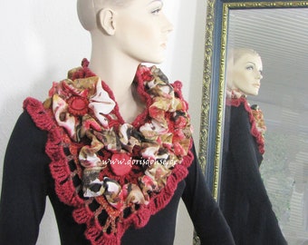 Crochet écharpe capelet mode lente cou bijoux collier écharpe designer écharpe boucle wrap écharpe avec boho motif floral col fleurs écharpe OOAK