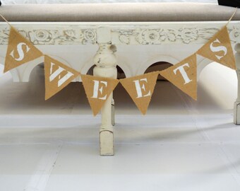 Sweets Hessian Bunting Baby Shower Decorations Wedding Favors Bride Burlap