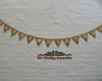 Personalized Burlap Happy Birthday Banner Hessian Bunting Party Decorations Photo Booth Prop Celebrations Anniversary