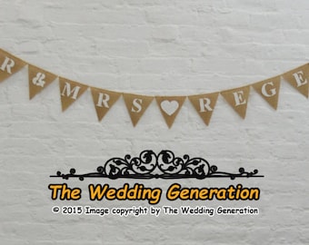 Bespoke Custom Personalised Hessian Mr & Mrs Rustic Bunting Vintage Wedding Burlap Banner Hen Party Retro Shabby Chic
