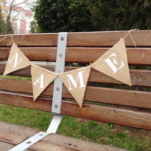 Bannière en toile de jute, nom personnalisé, personnalisé, guirlande de jute, cadeau, décoration de mariage, anniversaire de mariage, mariage, baby shower