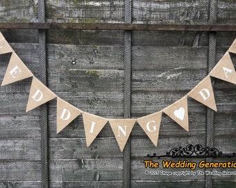 Wedding Day Burlap Bunting Hessian Banner Garland Party Heart