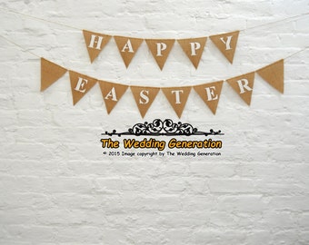 Happy Easter Burlap Bunting Hessian Banner Season Garland Party Decoration