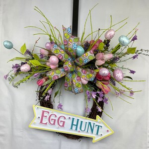 Egg Hunt Easter Grapevine Wreath, Easter Egg Wreath, Easter Decor, Front Door Wreath, Easter Season