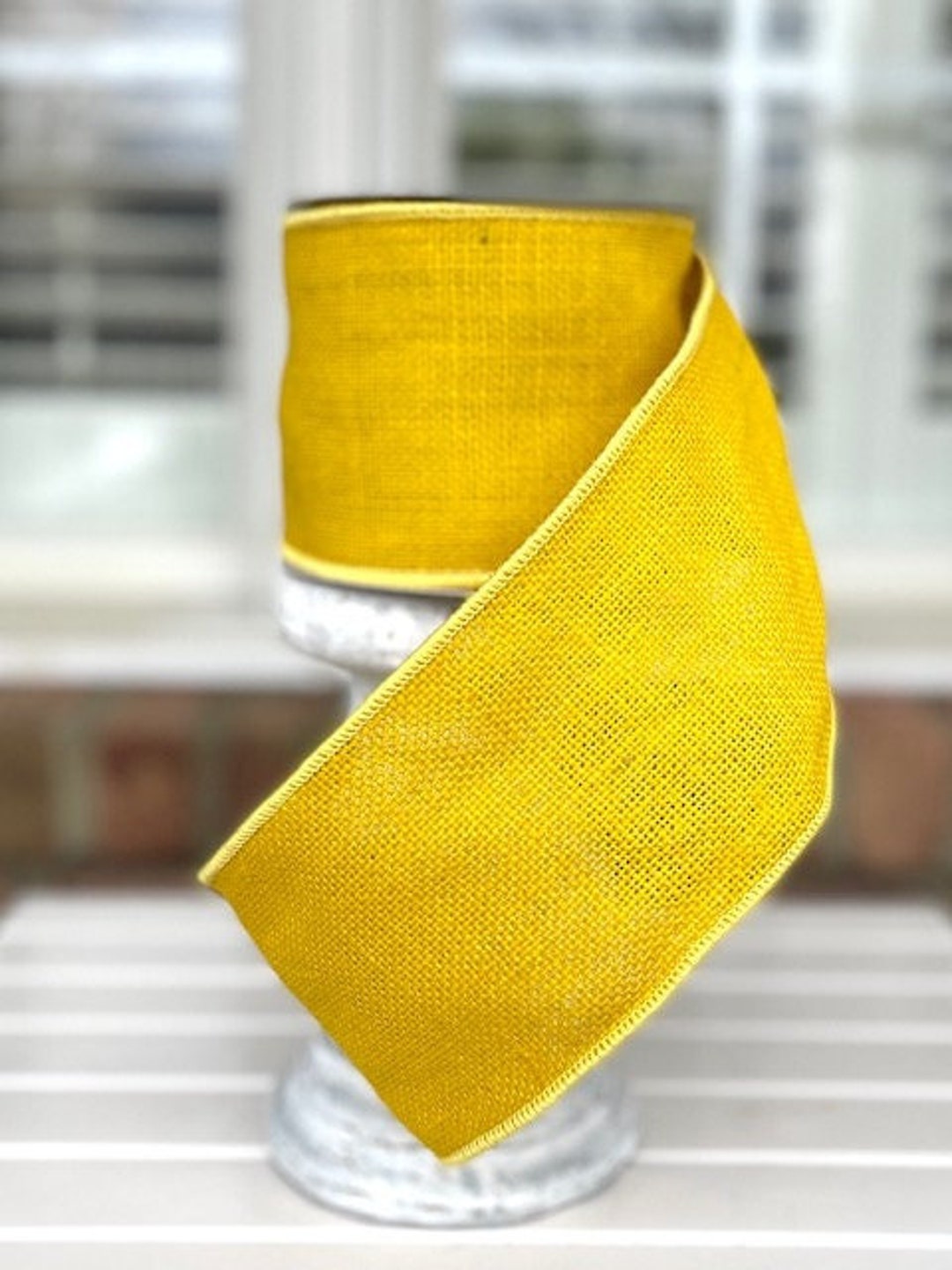 10 Yards, 4 Inch Wired Ribbon, Yellow Burlap Wired Ribbon, Burlap Wire