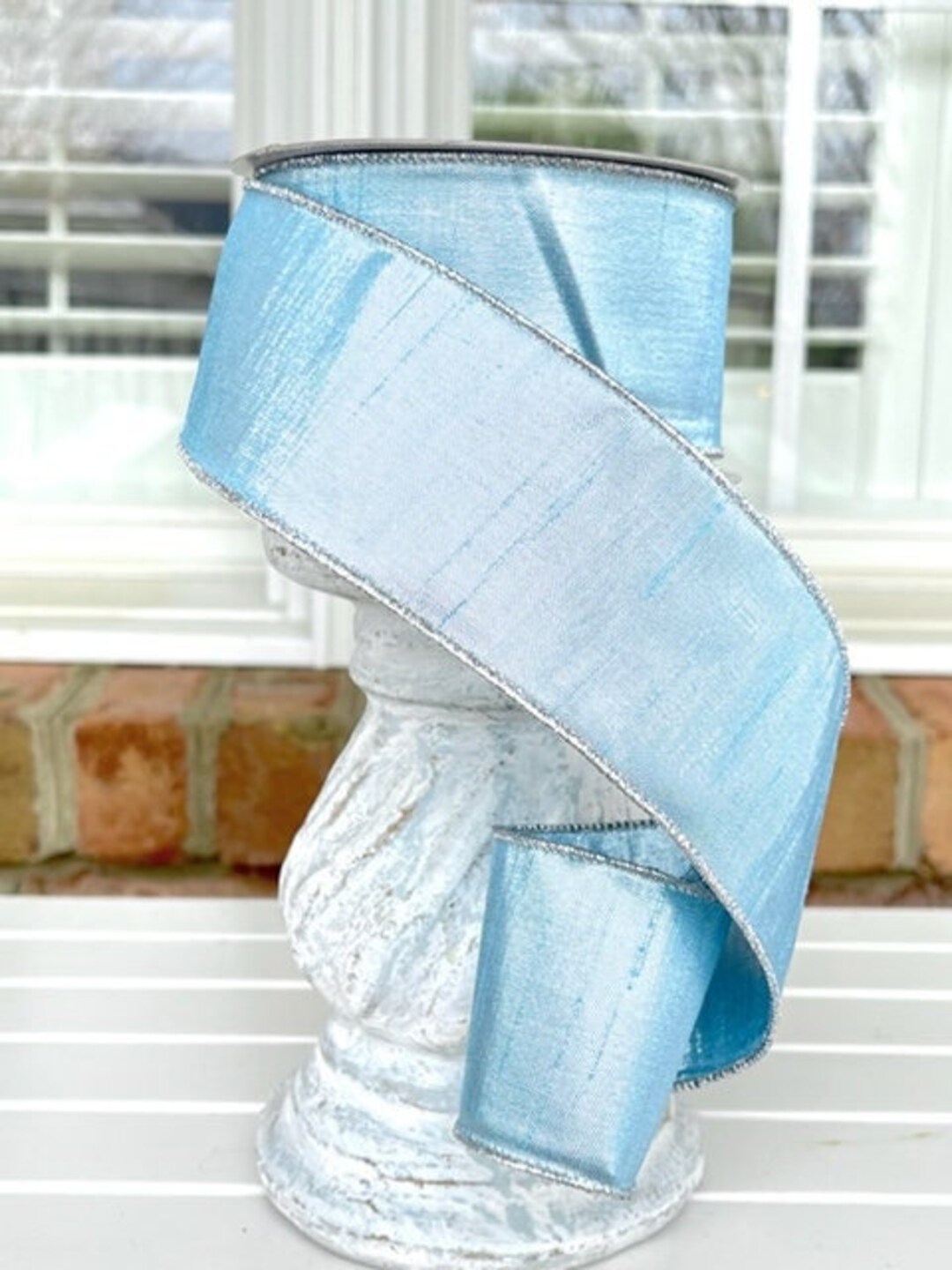 10 Yards, 2.5 Inch Wired Ribbon, Pastel Blue Wired Ribbon, Blue Wire