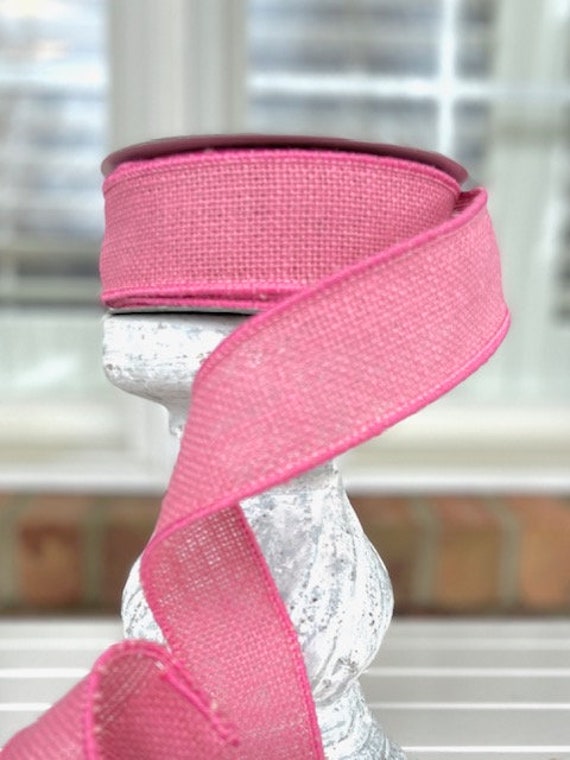 1.5″ Wired Cross Burlap Ribbon: Hot Pink (10 Yards)