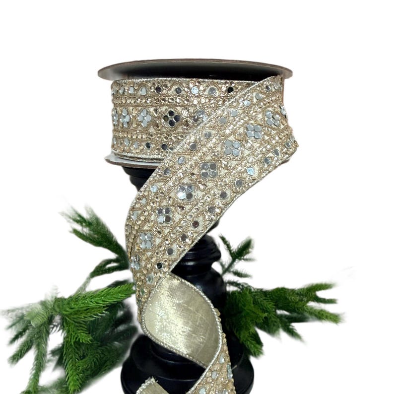 Champagne Gold Beaded Ribbon | Mirrored Accent, Wired Edge - 5 Yards - Etsy