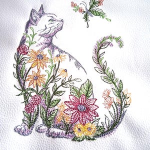 Embroidered Floral Cat Legal Pad Cover: Reusable Notebook Portfolio (5x8")