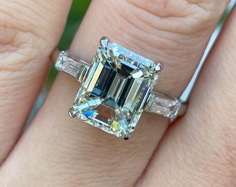 GIA 4.50ct Estate Vintage Emerald cut Diamond Engagement Wedding Platinum Ring