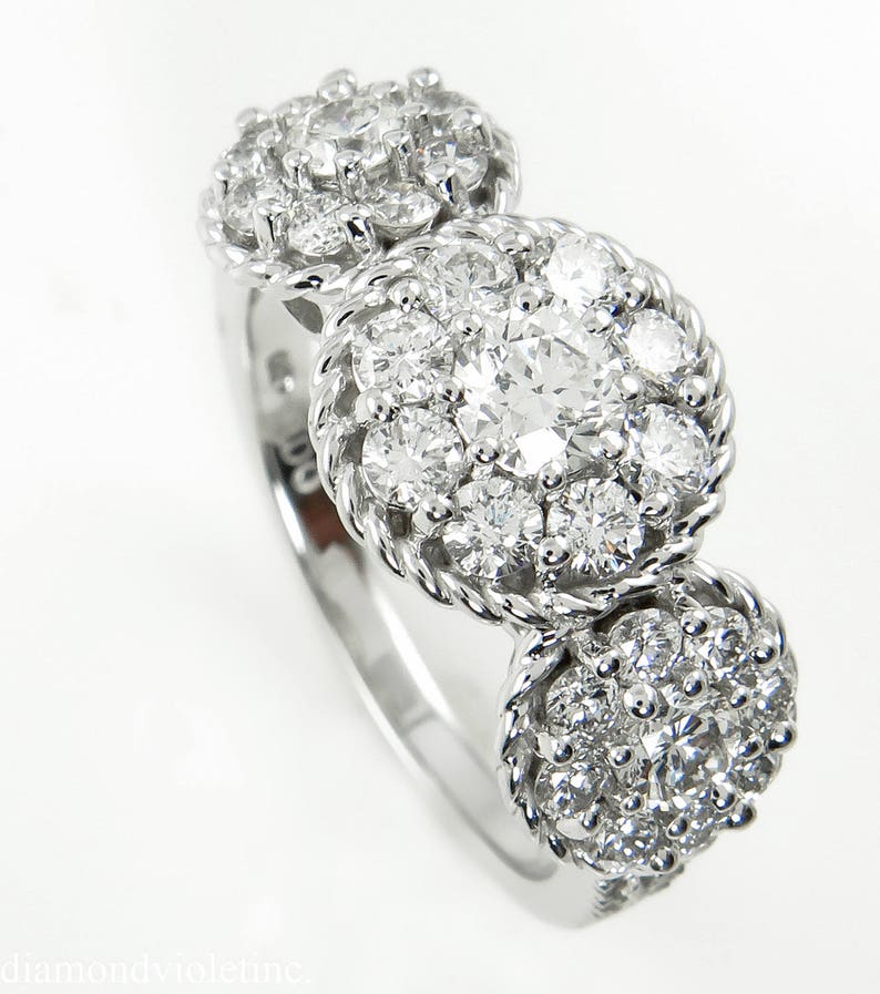 1.51ct Estate Vintage Round Diamond 3 Stone Cluster Engagement Wedding ...