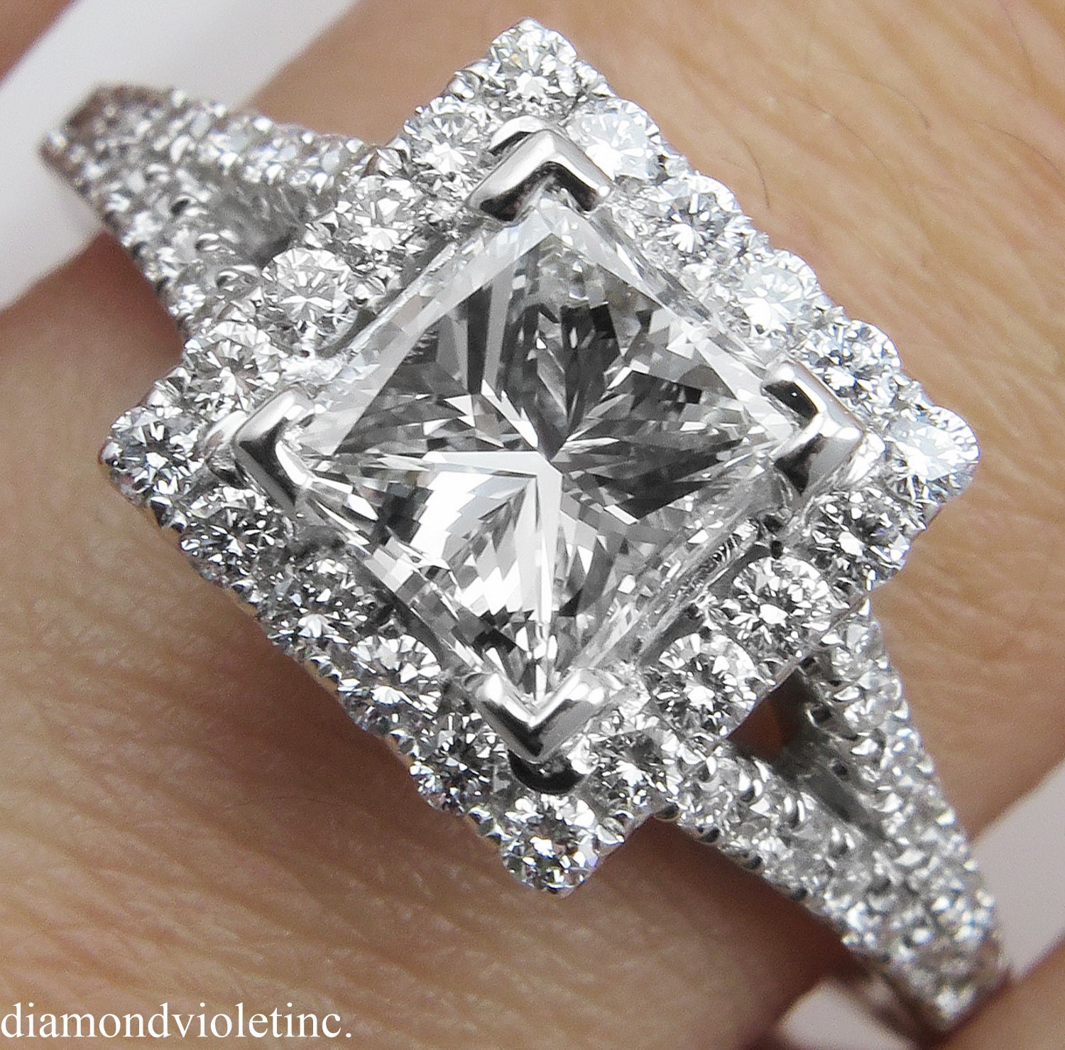 GIA 1.48ct Estate Vintage Princess Diamond Engagement Wedding | Etsy