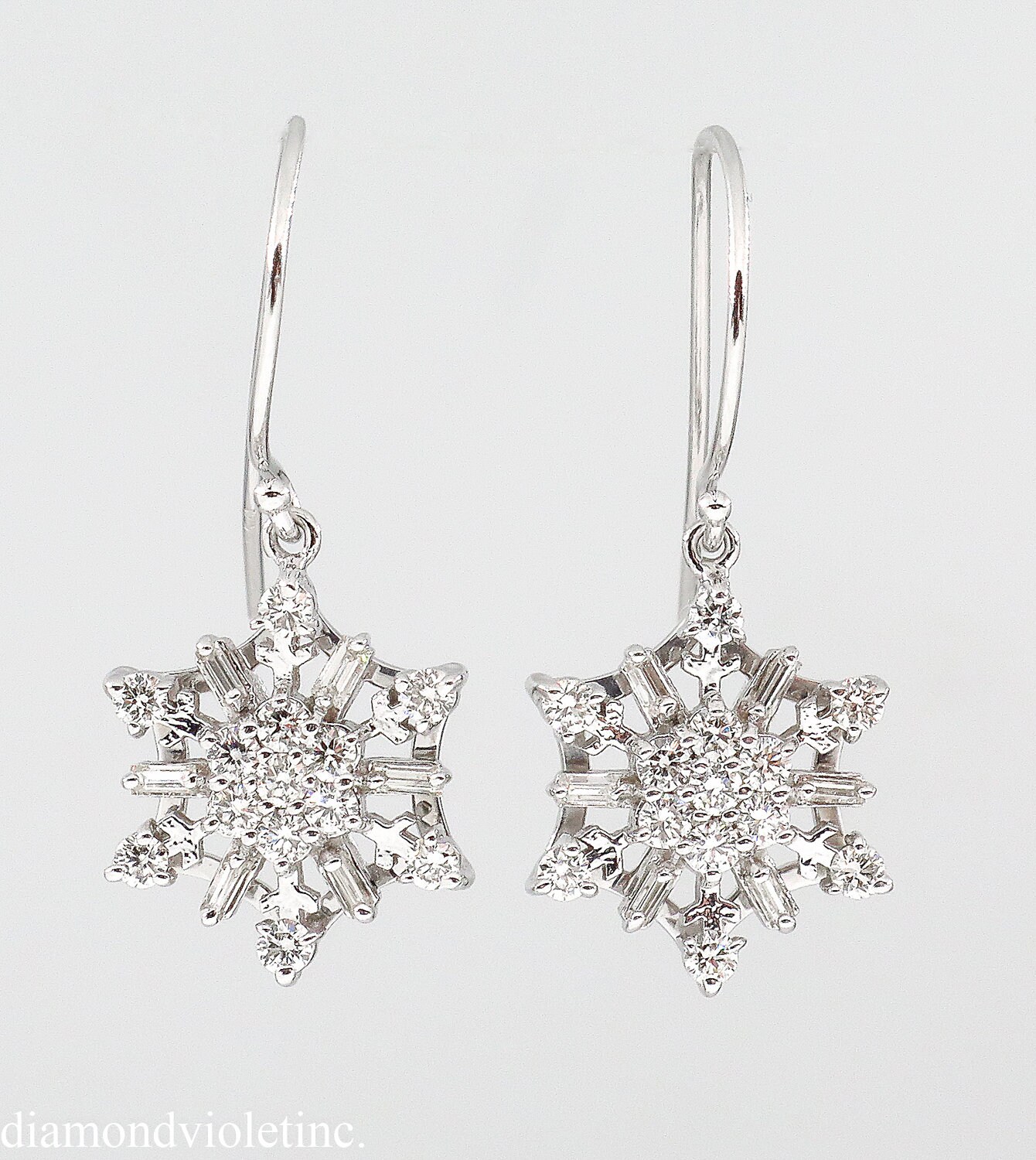 14k White Gold Snowflake Dangle Earrings