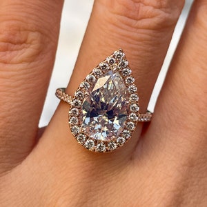 GIA 4.07ct Estate Vintage Pear Diamond Engagement Wedding 14k Rose Gold Ring