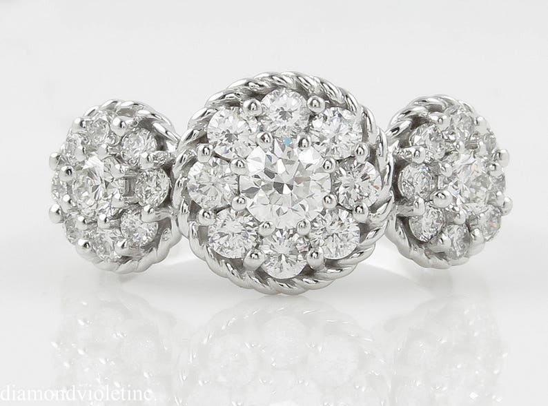 1.51ct Estate Vintage Round Diamond 3 Stone Cluster Engagement | Etsy