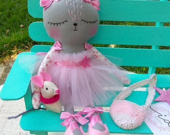 Cat ballerina whit mouse, 30 cm, 100% handmade