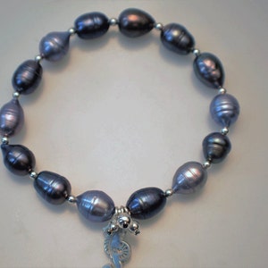 Black Pearl bracelet with Sterling Silver Beads image 1