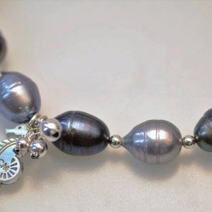 Black Pearl bracelet with Sterling Silver Beads image 2