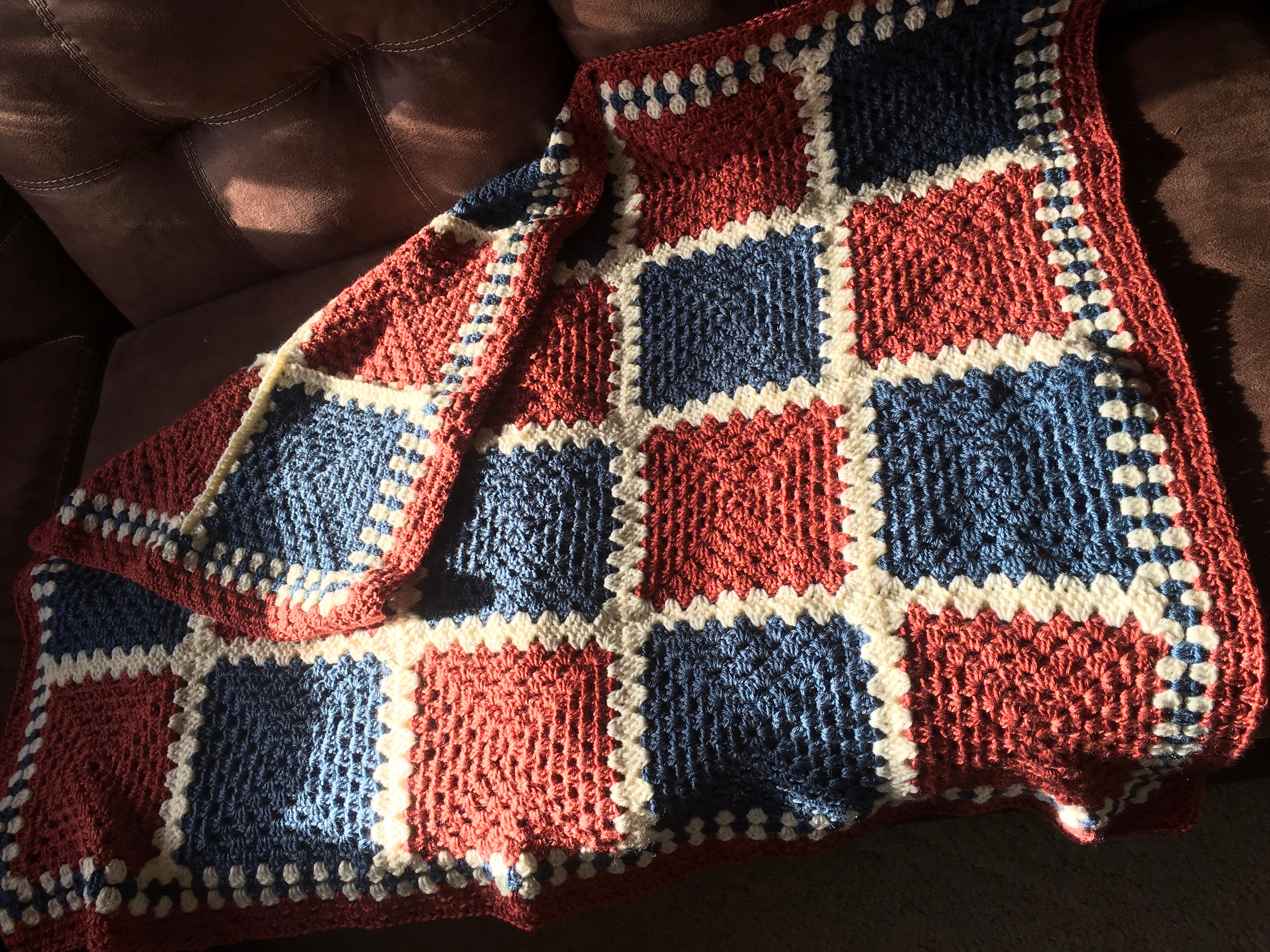 Beautiful maroon blue and white Afghan Blanket washable Etsy