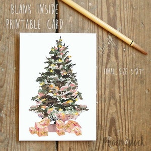 Carte de Noël imprimable Carte de Noël aquarelle Carte pour amis Carte de Noël arbre de Noël Carte de Noël aquarelle imprimable