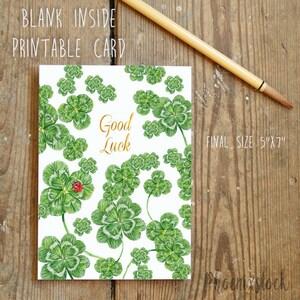 2 carte stampabili di buona fortuna/carta digitale primaverile/carta regalo/trifoglio fortunato acquerello/carta primavera coccinella/disegno floreale/carta con lettere effetto lamina