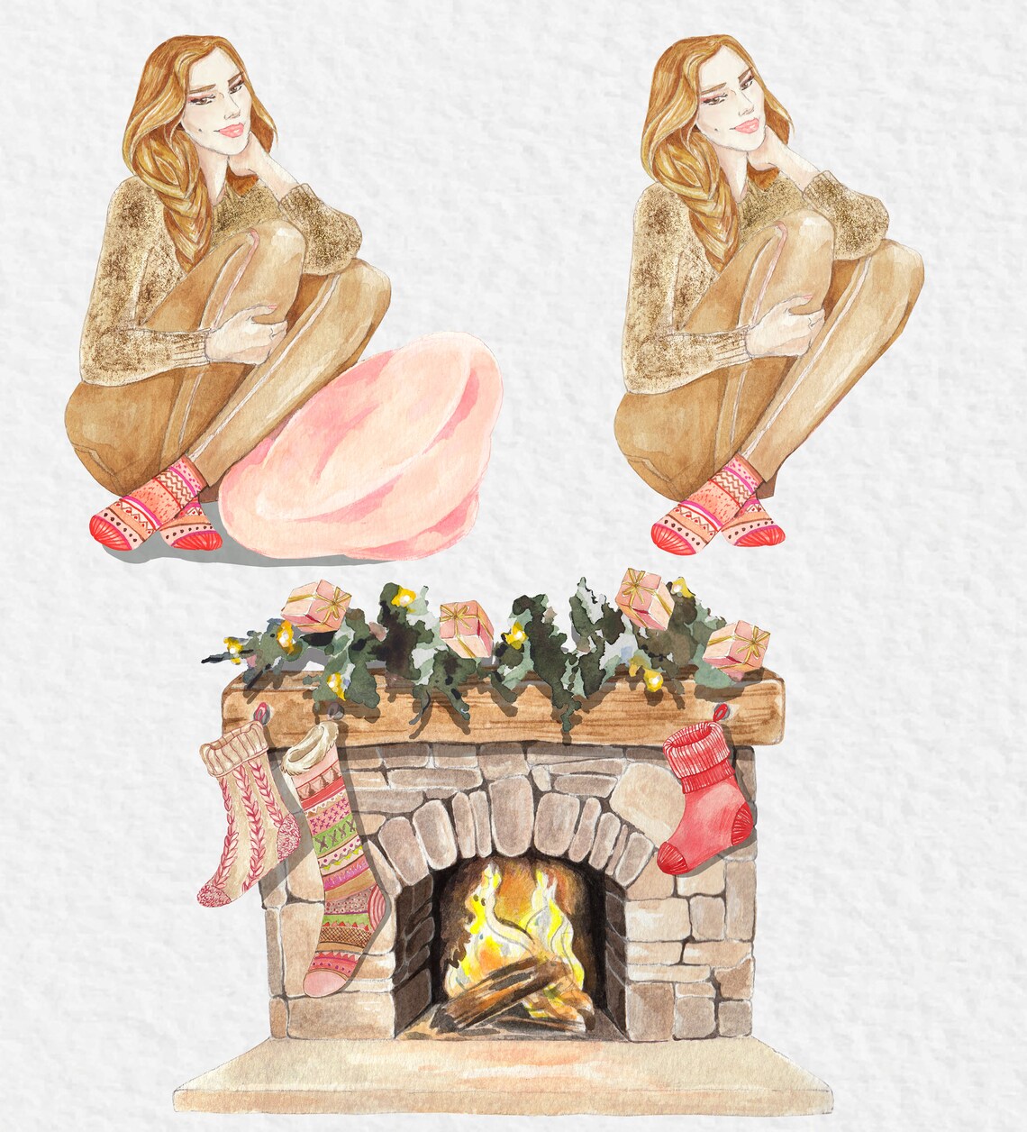 Christmas Clip Art Girl/watercolor Christmas/cozy Girl/watercolor Girl ...