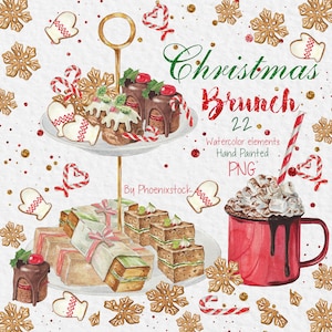 Watercolor clip art Christmas/Christmas clipart/Watercolor Christmas food/Clipart Christmas brunch/Watercolor food/Watercolor sandwich