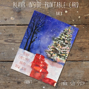 Carte de Noël imprimable / Carte de départ de Noël aquarelle/Carte pour amis/Carte de sapin de Noël/Carte de Noël aquarelle/Carte de Noël imprimable