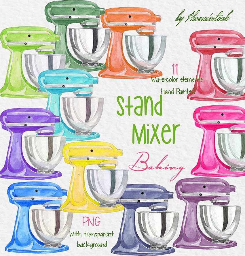 Watercolor Clip Art Kitchen Electric Mixer Stand Mixer Home and Kitchen  Stand Mixers Baking Watercolor Bakery Colorful Kitchen Supplies Food 