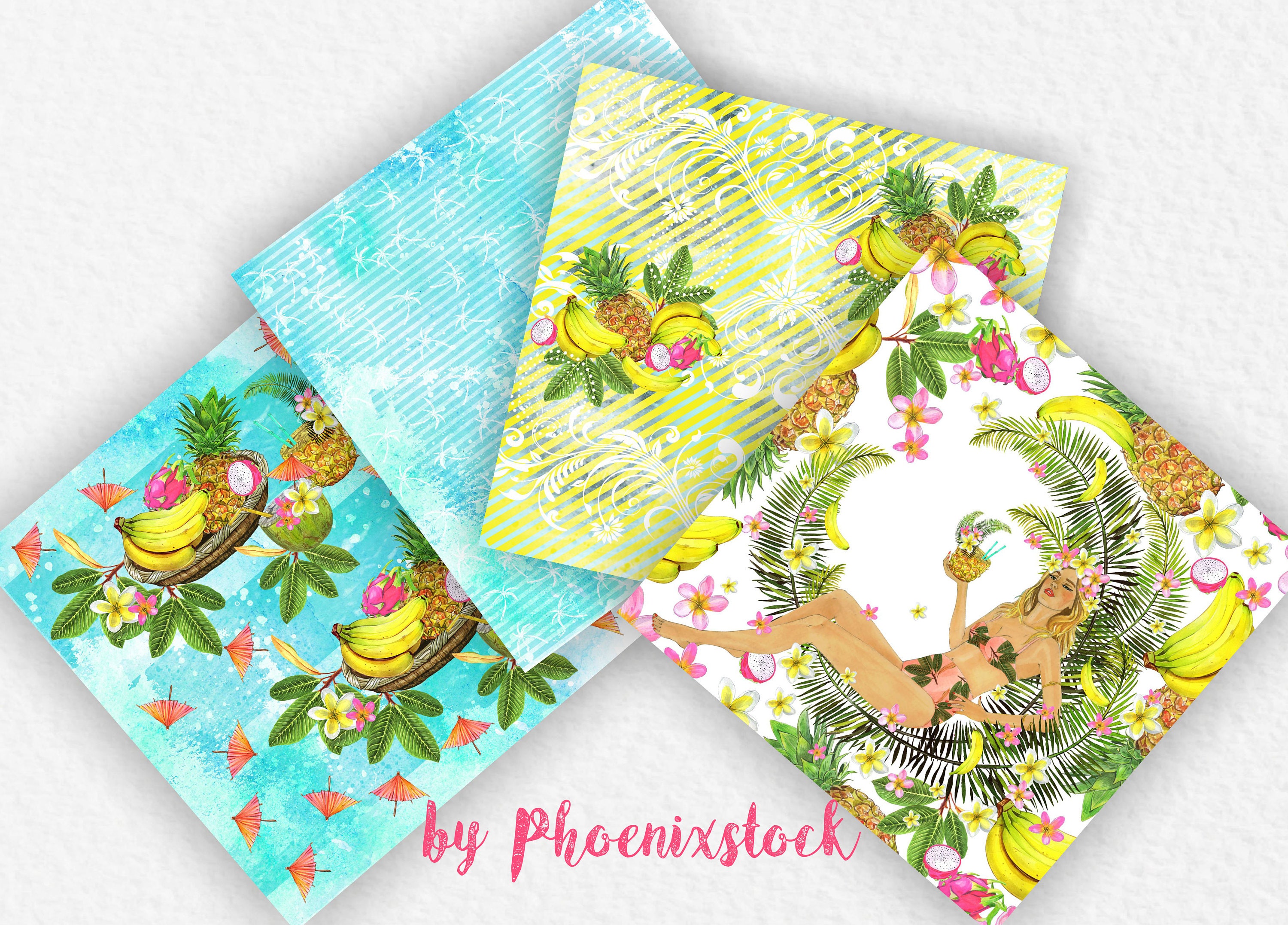 Tropical Island Digital Paper Pack for Scrap-booking and Paper Craft
