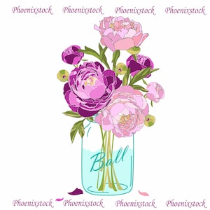 Wedding clip art/ Mason Jar Bouquet / Digital Clip Art/Flower clip art/ peonies flower/ flower hart/