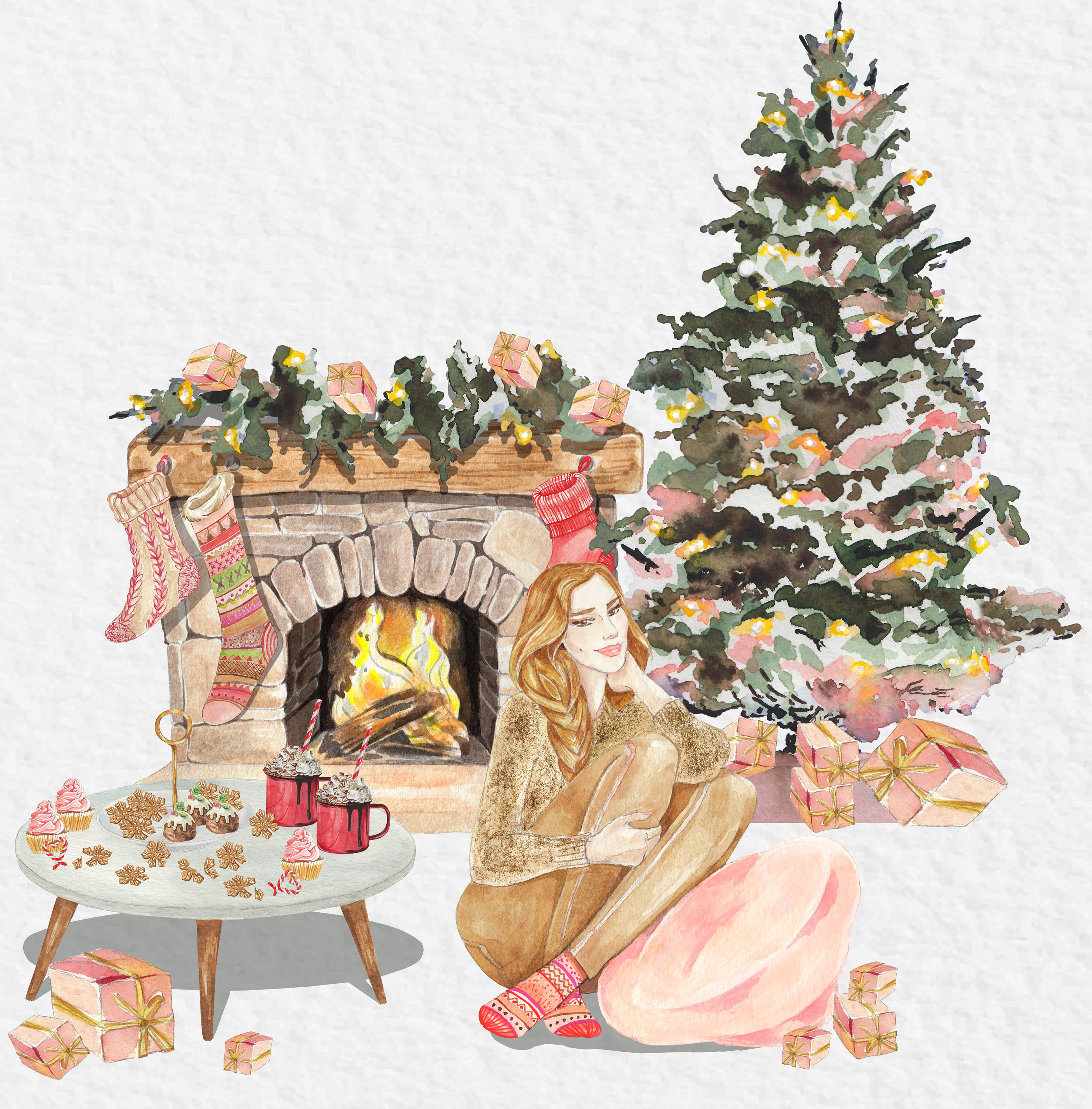 Christmas Clip Art Girl/watercolor Christmas/cozy Girl/watercolor Girl ...