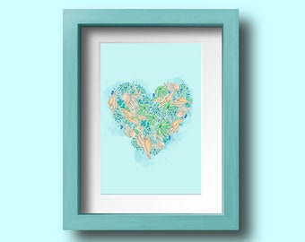 Sea Print Wall Art Sea heart poster Watercolor seashell Printable NurseryWall Art Girl room decor child room décor kids decor girls present