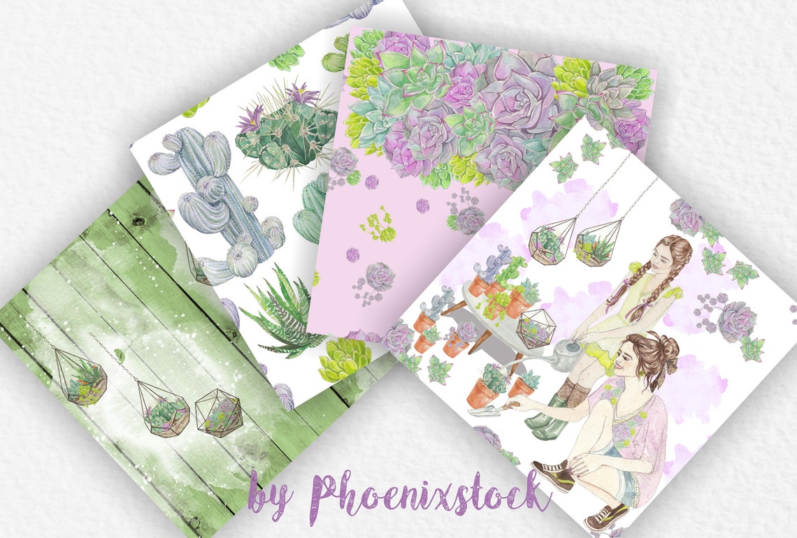 Succulent Paper Pack Summer Paper Pack Watercolor Cactus Paper Pack ...