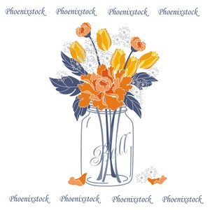 Bruiloft clip art / Mason Jar Boeket / Digitale Clip Art / Bloem clip art / kransen bloem / bloem hart /