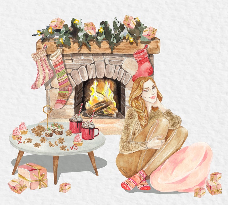Christmas Clip Art Girl/watercolor Christmas/cozy Girl/watercolor Girl ...