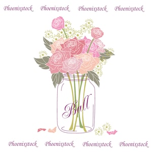 Bruiloft clip art / Mason Jar Bouquet / Digital Clip Art / Flower clip art / Mason pot roos / rose