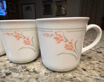 Corning Ware Corelle Peach Garland set of 4 Coffee Cups Mug RETIRED