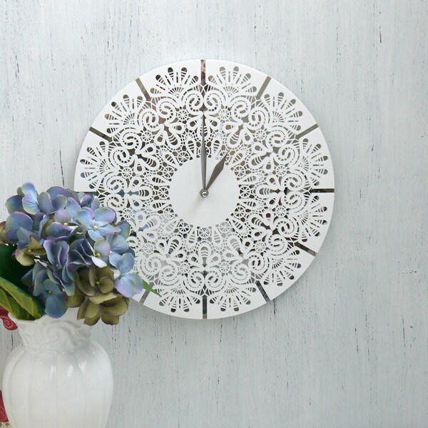 French country wall clock Paris wall clock - French decor - Wall Clock  -  White Pattern - Wall Decor - Unique Wall Clock - Home Decor