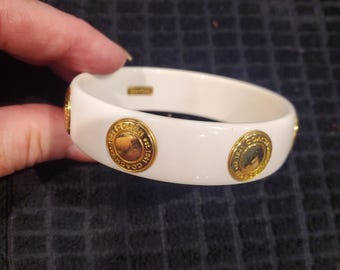 Beautiful acrylic Coach designer bangle bracelet white with gold details ladies jewelry